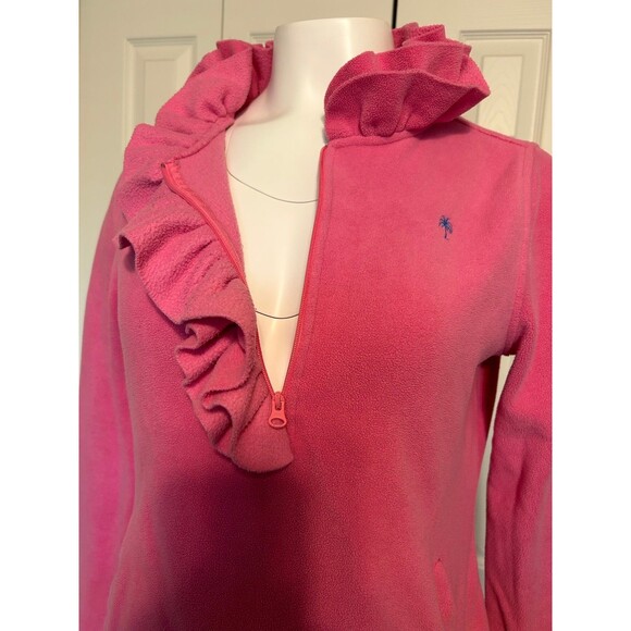 Lilly Pulitzer womens Pink Ruffle Quarter Zip Fleece Pullover Size S - Picture 3 of 9